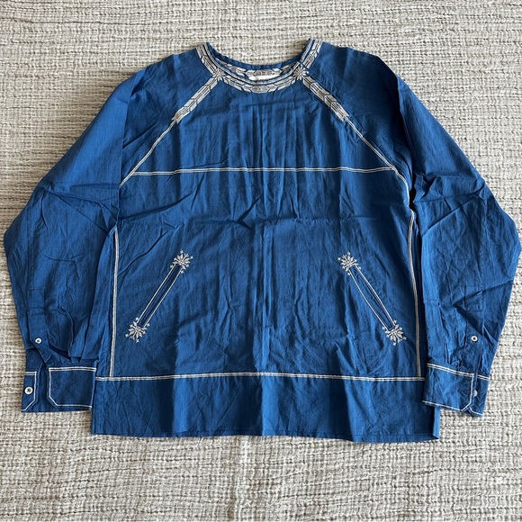 Isabel Marant Tops - Isabel Marant Indigo Blue Embroidered Long-Sleeve Blouse